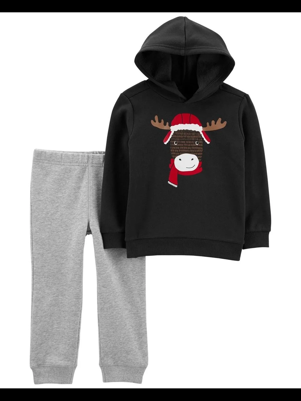 NWT Carter's Black Hoodie with Moose Graphic & Grey Jogger Set
